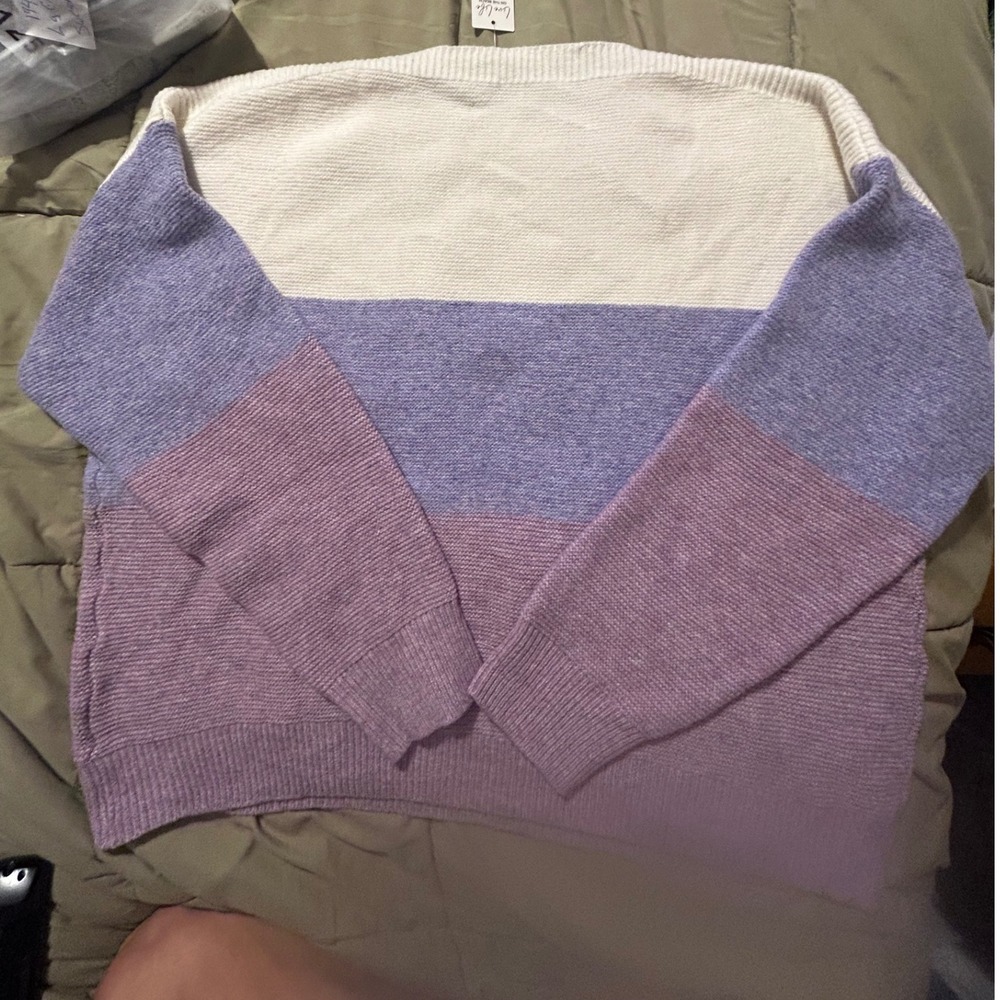 Women XL Colorblock Knit Sweater Lavender Mauve Cream Cozy Pastel Soft Girl NWT